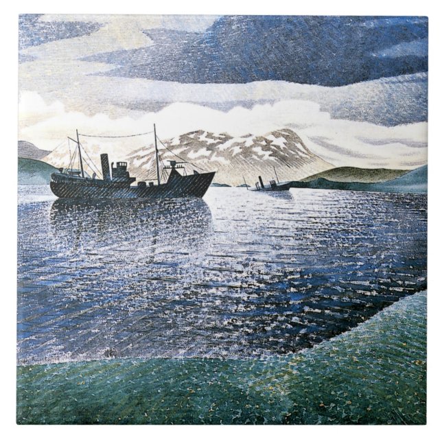 Azulejo De Cerâmica Eric Ravilious - Noruega, realismo mágico, (Frente)