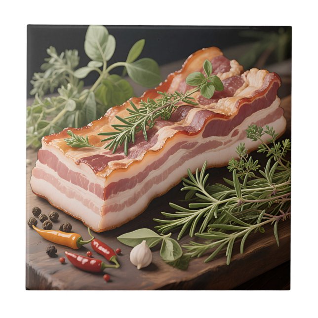 Azulejo De Cerâmica Ervas do Tablete de Bacon Crocante (Frente)