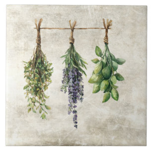 Azulejo De Cerâmica Ervas Flores Aquarela Rústica