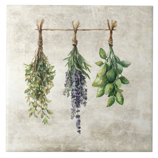 Azulejo De Cerâmica Ervas Flores Aquarela Rústica  (Frente)