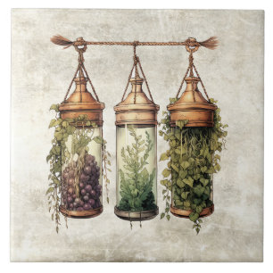 Azulejo De Cerâmica Ervas Penduradas Rústicas Uvas Aquarelas