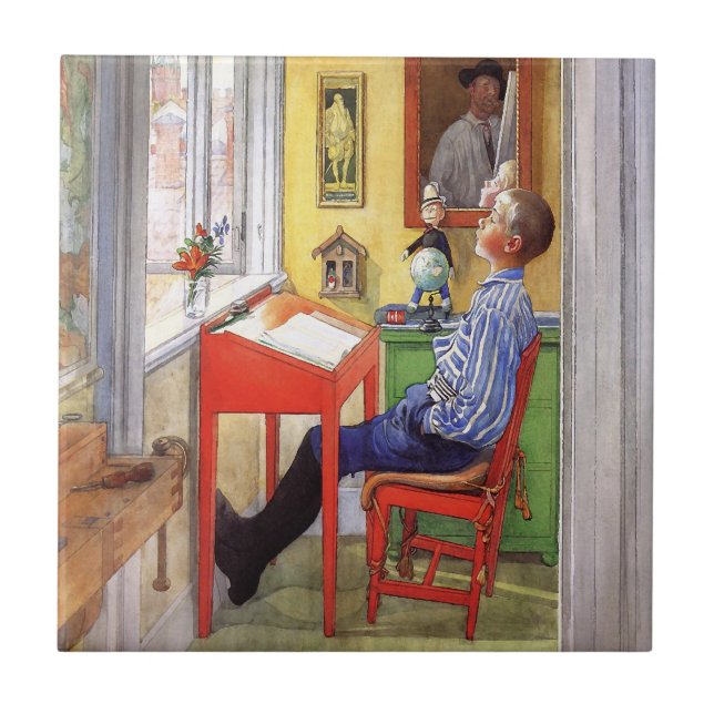 Azulejo De Cerâmica Esbjorn fazendo seu trabalho de casa de Carl Larss (Frente)