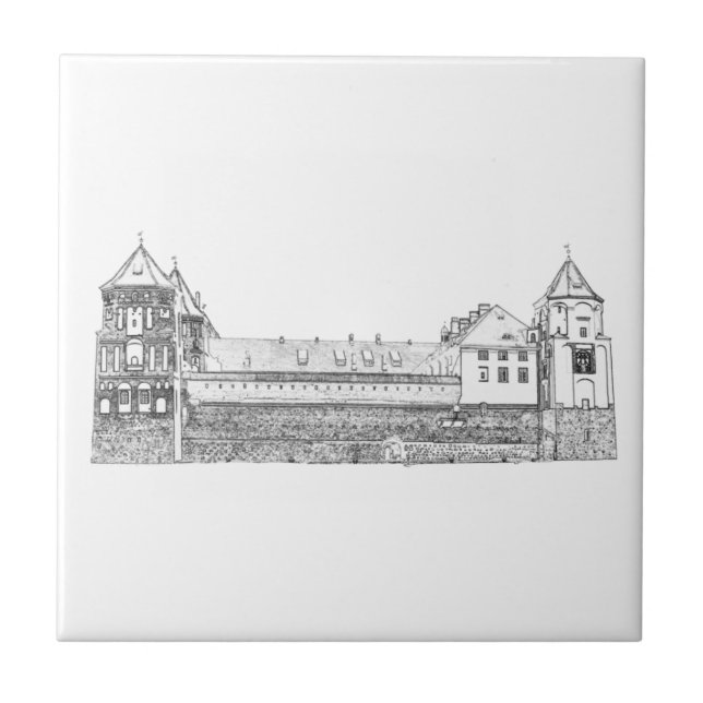 Azulejo De Cerâmica Esboço Arquitetônico do Castelo Antigo (Frente)