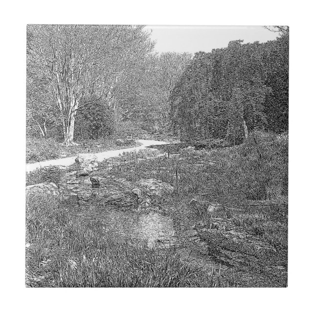 Azulejo De Cerâmica Esboço branco e preto da natureza (Frente)