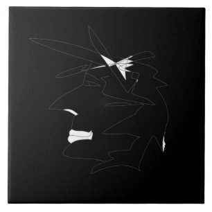 Azulejo De Cerâmica Esboço Cabeça Estranha Enfrentando Minimalismo