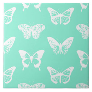 Azulejo De Cerâmica Esboço da borboleta, aqua e branco