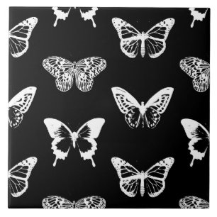 Azulejo De Cerâmica Esboço da borboleta, branco e preto