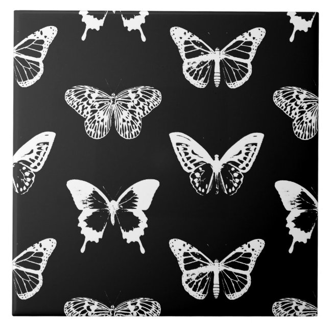 Azulejo De Cerâmica Esboço da borboleta, branco e preto (Frente)