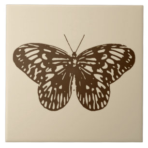 Azulejo De Cerâmica Esboço da borboleta, castanho de chocolate em bege