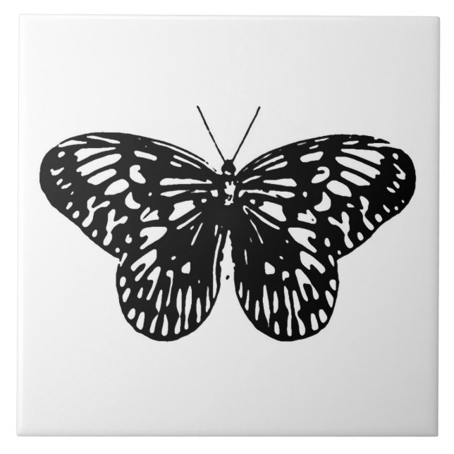 Azulejo De Cerâmica Esboço da borboleta, preto e branco (Frente)