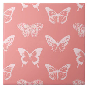 Azulejo De Cerâmica Esboço da borboleta, rosa-coral