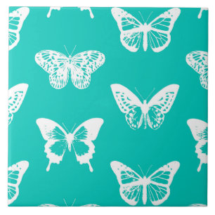 Azulejo De Cerâmica Esboço da borboleta, turquesa e branco