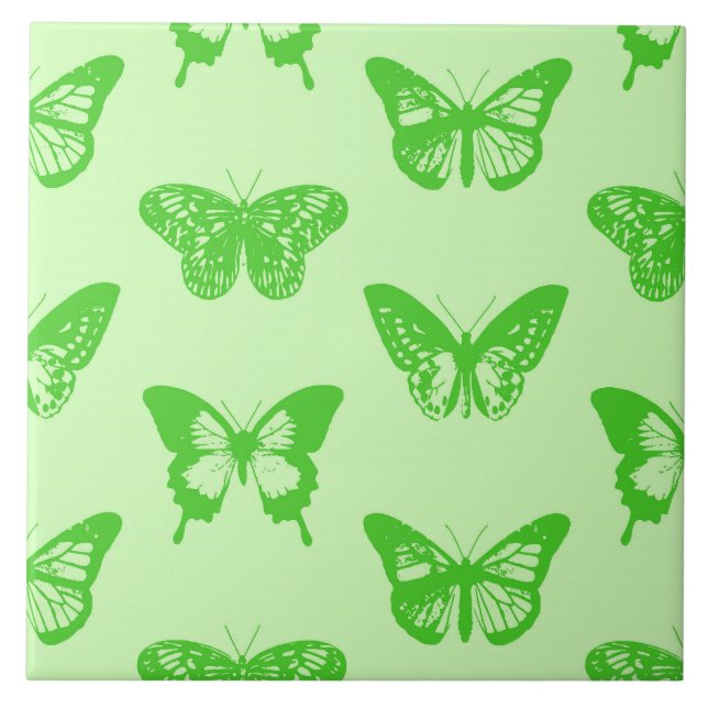 Azulejo De Cerâmica Esboço da borboleta, verde limão (Frente)
