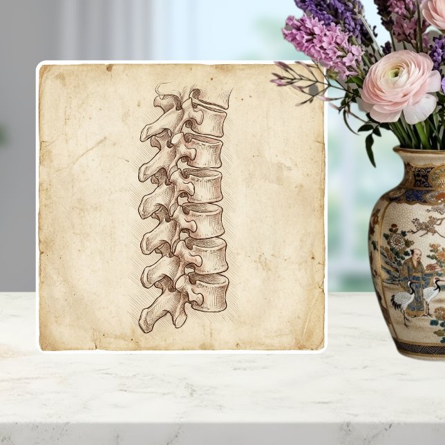 Azulejo De Cerâmica Esboço de Anatomia da Coluna Vintage  (Criador carregado)