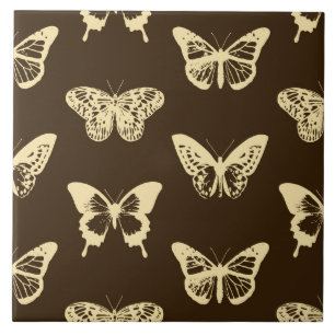 Azulejo De Cerâmica Esboço de borboleta, bege em castanho de chocolat