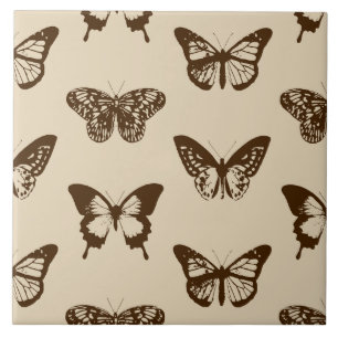 Azulejo De Cerâmica Esboço de borboleta, marrom chocolate em bege