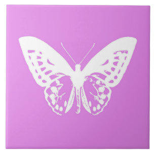 Azulejo De Cerâmica Esboço de borboleta, orquídea e branco