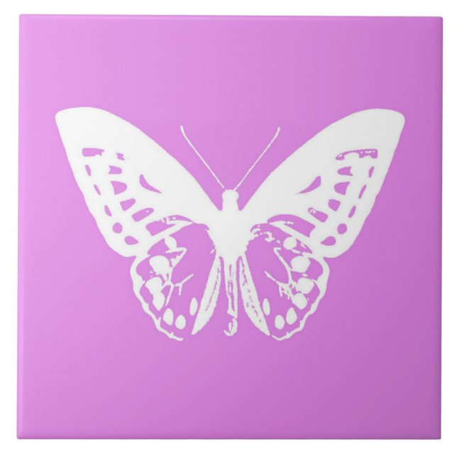 Azulejo De Cerâmica Esboço de borboleta, orquídea e branco (Frente)