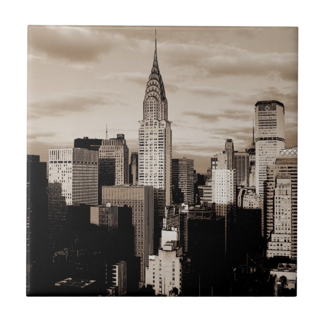 Azulejo De Cerâmica Esboço de tinta Sepia Nova Iorque (Frente)