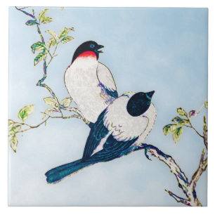 Azulejo De Cerâmica Esboço japonês da tinta do vintage dos passarinh