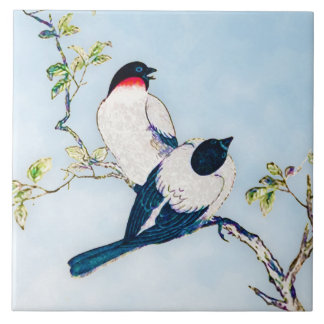 Azulejo De Cerâmica Esboço japonês da tinta do vintage dos passarinhos