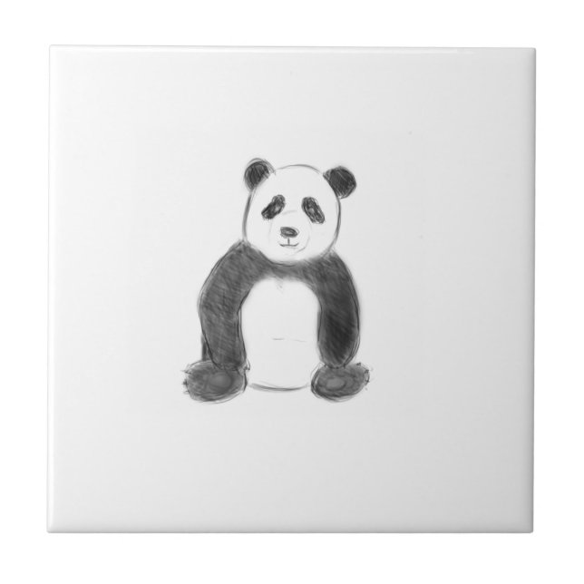 Azulejo De Cerâmica Esboço preto e branco do panda (Frente)
