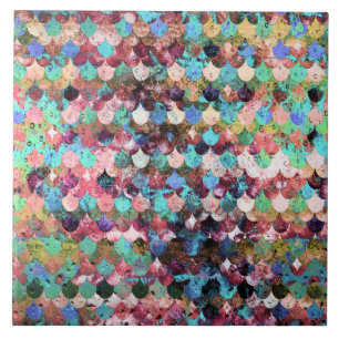 Azulejo De Cerâmica Escalas de Sereia de Peixes de Água Colorida Chic