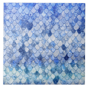 Azulejo De Cerâmica Escalas Wonky da sereia do brilho do azul de