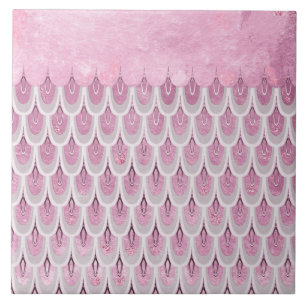 Azulejo De Cerâmica Escamas De Peixes De Sereia Cinzentos, Rosa-Brilha