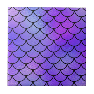 Azulejo De Cerâmica Escamas de sereia iridescentes roxas magenta azul