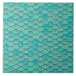 Azulejo De Cerâmica Escamas de sereia padrão oceano verde mar