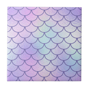 Azulejo De Cerâmica Escamas de Sereia Periwinkle em Folha Iridescente