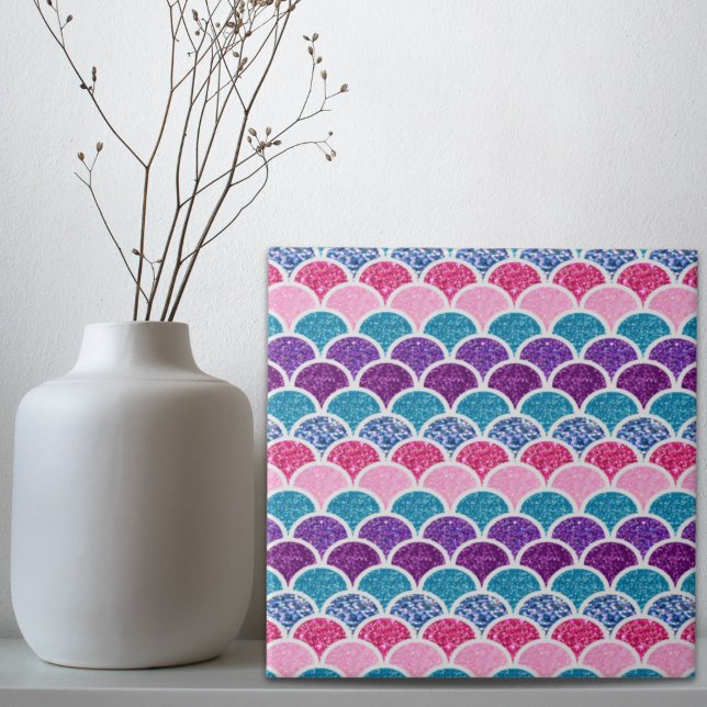 Azulejo De Cerâmica escamas de sereia roxa-rosa-turquesa-aqua (aqua turquoise pink purple mermaid scales ceramic tile)