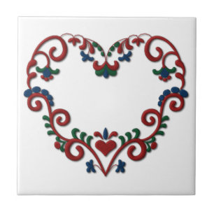 Azulejo De Cerâmica Escandinavo sueco do coração de Rosemaling do