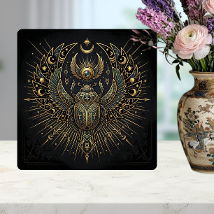 Azulejo De Cerâmica Escaravelho Egípcio Dourado com Elementos Celestia