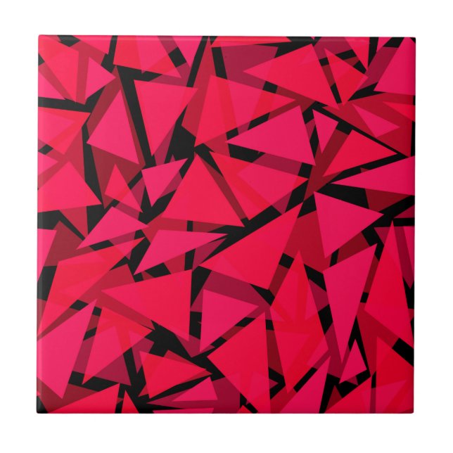 Azulejo De Cerâmica escarlate brilhante vermelho, geométrico, abstrato (Frente)