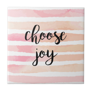 Azulejo De Cerâmica Escolha Joy Inspirational Quote Watercolor Rosa