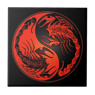 Azulejo De Cerâmica Escorpião vermelhos e pretos de Yin Yang