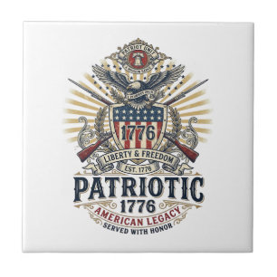 Azulejo De Cerâmica Escudo de Batalha Patriótico 1776 Símbolo Inspirad