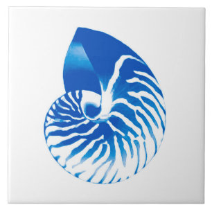 Azulejo De Cerâmica Escudo do nautilus - azuis cobaltos e branco