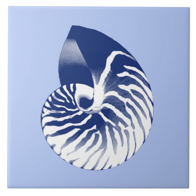 Azulejo De Cerâmica Escudo do nautilus - marinho, branco & luz - azul (Frente)