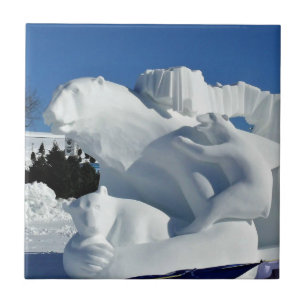 Azulejo De Cerâmica Escultura de Neve do Urso Polar, Quebec, Canadá