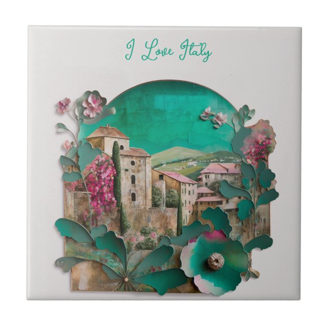 Azulejo De Cerâmica Escultura de papel em italiano floral (Frente)