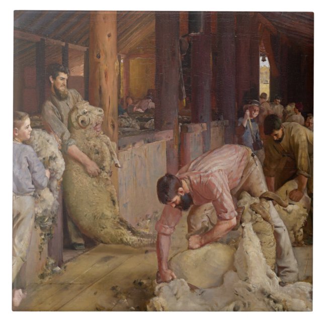 Azulejo De Cerâmica Escutando os Rams (Arte australiana) (Tom Roberts) (Frente)