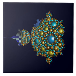 Azulejo De Cerâmica Esfera Apoloniana Fractal Mandelbrot Dourada Azul