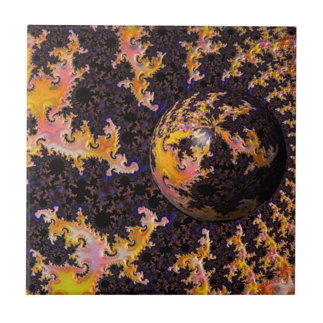Azulejo De Cerâmica Esfera de Tempestade de Fogo Fractal (Frente)