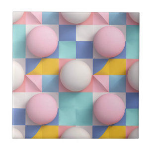 Azulejo De Cerâmica Esferas de Pastel 3D e Padrão Geométrico