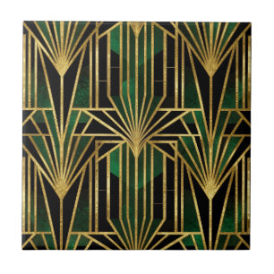 Azulejo De Cerâmica Esmalte Dourado Art Deco Glamour