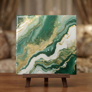 Azulejo De Cerâmica Esmeralda Verde & Dourado Mármore Ágata Abstrato