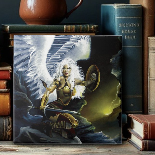 Azulejo De Cerâmica Espada de Anjo Guerreiro de Fantasia Feroz (Criador carregado)